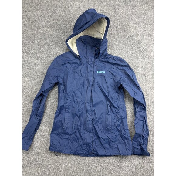 Marmot Jacket Womens Small Navy Blue Hooded Rain Shell Waterproof Windbreaker - Picture 1 of 6